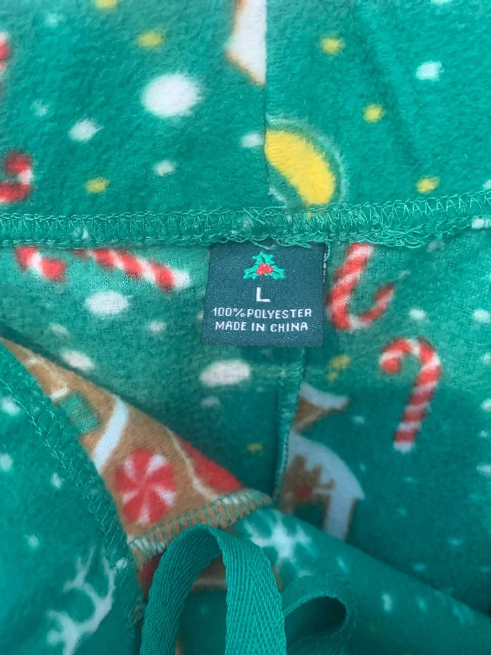 Green Holiday Pajama. 2 Pants with Santa & Gingerbread Print NWOT  1 Lg / 1 Med.